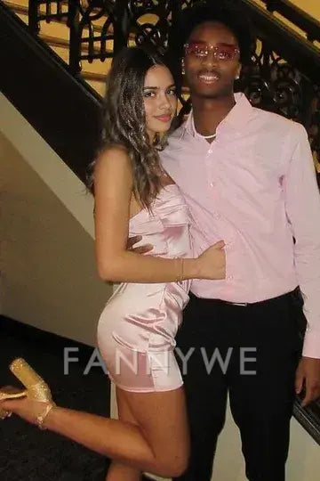 FannyWe Simple Chic Strapless Stain Pleated Sleeveless Tight Short Homecoming Party Dress formal wear dresses